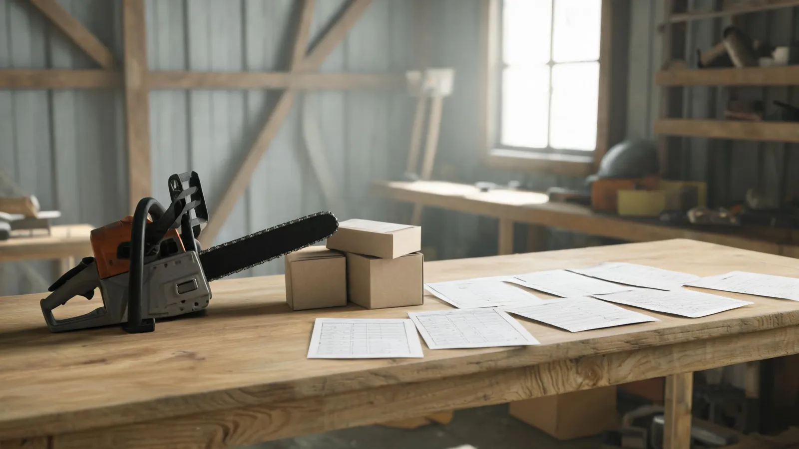 Chainsaw purchasing documents and packed replacement parts